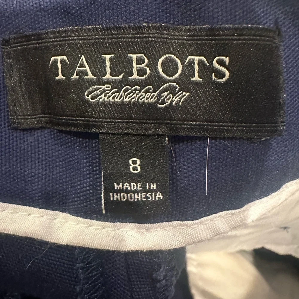 Talbots Heritage Navy Blue Cropped Pants White Stitch Detail Size 8